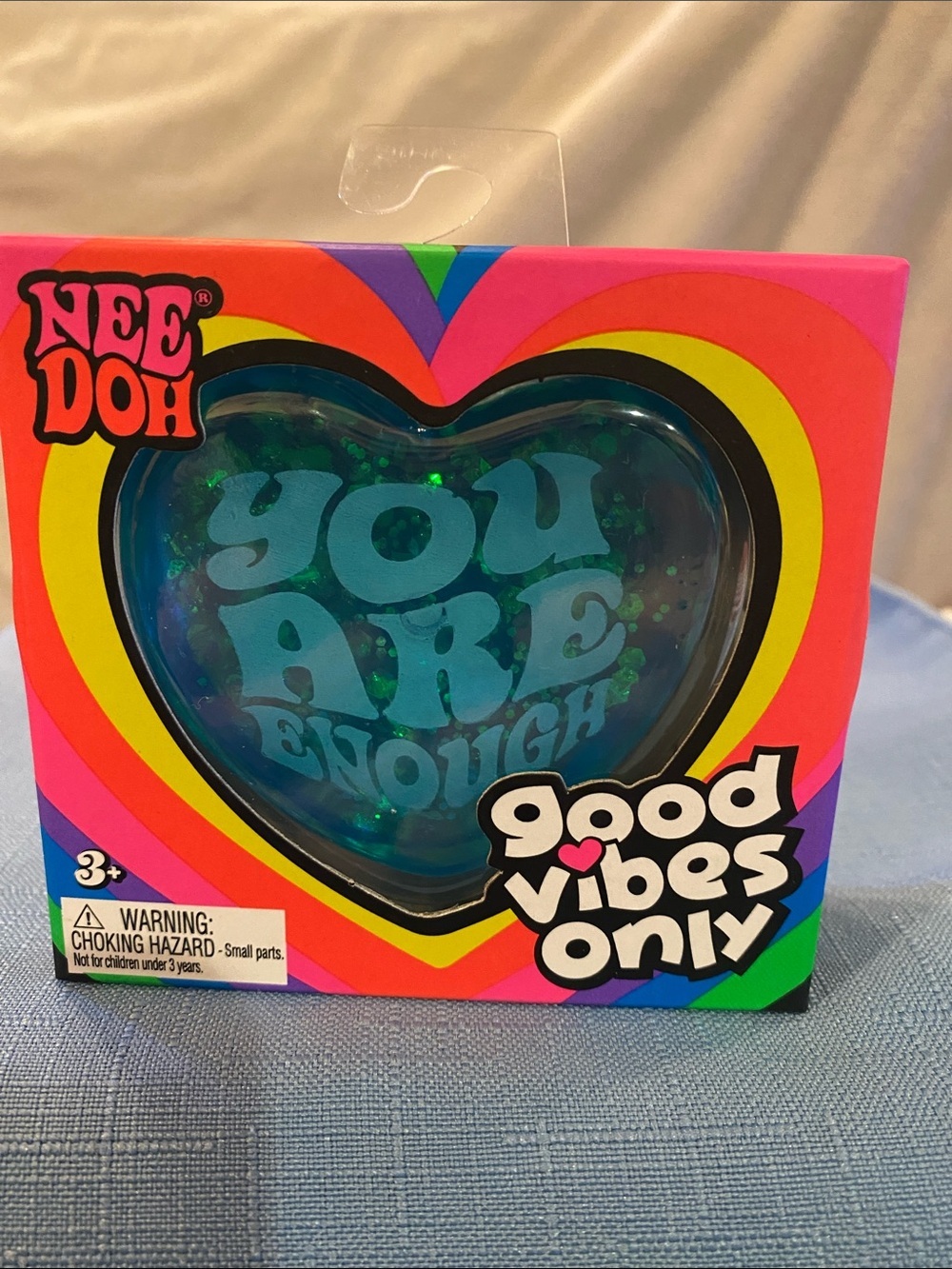 NeeDoh Good Vibes Only Glitter Heart Nee Doh Blue "YOU ARE ENOUGH" NEW
